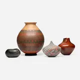 Native American, Collection of four vessels, glazed and slip-painted earthenware