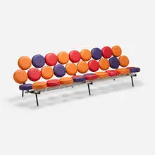 George Nelson & Associates, Marshmallow-style sofa, vinyl, enameled steel, chrome-plated steel, brushed aluminum
