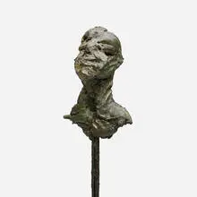 Brutalist, Bust of a Man, bronze, rebar
