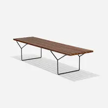slat bench by Harry Bertoia, stained ash, enameled steel, sold Sep 2016