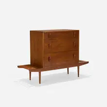 bench with cabinet by Milo Baughman and Stanley Young, c. 1960, stained walnut, brass, sold Sep 2016