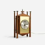 Baroque table clock, model 2255 by George Nelson & Associates, 1957, stained walnut, brass, glass, aluminum, enameled aluminum, sold Sep 2016