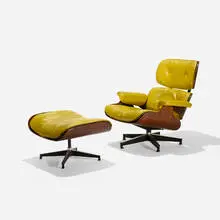 Charles and Ray Eames, special-order 670 lounge and 671 ottoman, 1956, rosewood, vinyl, enameled aluminum, rubber