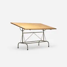 drafting table by Eero Saarinen and Associates, 1952, pine, enameled steel, rubber, sold Sep 2016