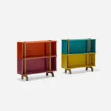 Henry P. Glass, Swingline bookcases, pair, 1952, lacquered wood, walnut, plywood