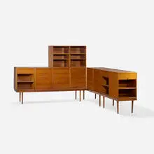 Charles Eames and Eero Saarinen, storage units for the Organic Design Competition, 1941, mahogany