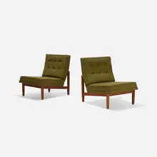 lounge chairs, pair by Florence Knoll, 1955, upholstery, stained walnut, sold Sep 2016