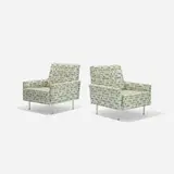 lounge chairs model 5484, pair by George Nelson & Associates, 1954, Alexander Girard upholstery, cast aluminum, sold Sep 2016