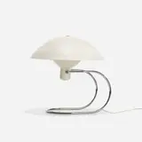 Greta von Nessen, Anywhere lamp, 1952, enameled aluminum, chrome-plated steel