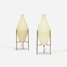 Yasha Heifetz, Rotaflex table lamps, pair, c. 1955, brass, molded plastic, lacquered wood