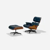 Charles and Ray Eames, special-order 670 lounge chair and 671 ottoman, 1956 / 1977, rosewood plywood, leather, enameled aluminum, enameled steel, rubber