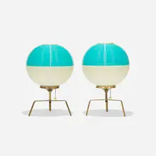 Yasha Heifetz, Rotaflex table lamps, pair, c. 1955, brass, molded plastic
