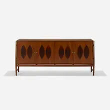 cabinet by Kipp Stewart, 1959, walnut, rosewood, aluminum, sold Sep 2016
