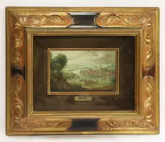 Walter Seidel, Untitled, figures on a hillside in the foreground Oil on board 12 x 18cm .
