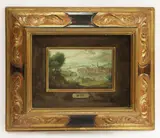 Walter Seidel, Untitled, figures on a hillside in the foreground Oil on board 12 x 18cm .