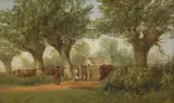 George Vicat Cole, Untitled, Circle of George Vicat Cole (1833-1893) Figures amongst trees Oil on board 28 x 35cm