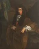 John Riley, Untitled, his arm resting on a marble ledge Oil on canvas 126 x 102cm