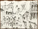 Peter Blume, Theater of Marcellus Remodeled, 1956, pen and ink drawing on hand made paper