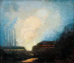 Ferdinand Burgdorff, Steelmaking Nocturne, c.1910s, oil on canvas, old wax relining