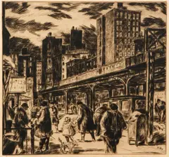 Harry Herman Wickey, Ninth Avenue, (New York), circa 1935, drypoint etching