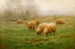 Carleton Wiggins, Grazing Sheep, 1916, oil on canvas, relined