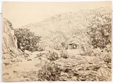 Andrey Avinoff, Untitled (Drawing of cabin in Cooks Forest, Pennsylvania), circa 1930s