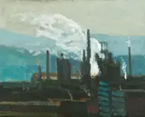 Ron Donoughe, Braddock Works, 2004, oil on wood panel