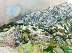 Mountain Range by Henry Koerner, 1979, watercolor on paper, offered Jun 2021