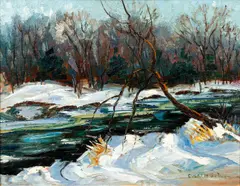 Everett Warner, Winter River, oil on canvasboard