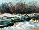 Everett Warner, Winter River, oil on canvasboard