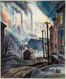 Robert R. Young, Nighttime View of The Mills, circa 1940's, watercolor