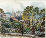 Robert R. Young, View of Pittsburgh from South Side on Way to Mount Washington, circa 1940's, watercolor