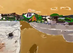 Eric Atkinson, Northumberland, UK, 1988, signed lower right and titled, dated and signed on reverse, acrylic, sand, and mixed media on canvas, in a white strip