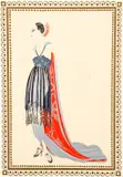 Les Modes Excentriques (Silver Dress Lined with Orange), from Vamps Folio Suite, c.1970s by pseud of Romain de Tirtoff Erte, serigraph, offered Jun 2021