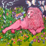Title: Pink Lion, 1986, Medium: by Marie Tuicillo Kelly, tempera on paper, Dimensions:, offered Jun 2021