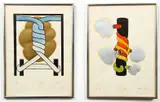 George Nama, Pair of studies from the Knots series, 1973, mixed media monotypes with watercolor on paper, each
