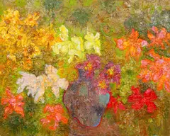 Nora Speyer, Flower Still Life, 1994, oil on canvas, with thick impasto
