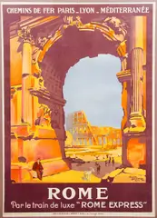 Rome (for PLM), (literature: Voyages, 105) by Roger Broders, lithograph poster laid down on a thin board, offered Apr 2021