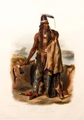 Abdih-Hiddisch, A Minatarre Chief, Tab 24. from Travels In the Interior of North America in the Years 1832 to 1834, color by after Karl Bodmer, aquatint, etching, and roulette with later hand coloring, after Bodmer's painting, offered Apr 2021