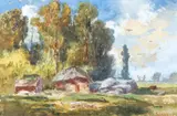 Regis Francois Gignoux, Lot of 3 paintings of the French countryside: 1. Trouville (France)