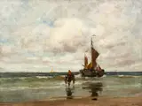 Charles P. Gruppé, Seascape with Sailboat and Horse Cart, c.