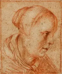 Jacob Jordaens, Head of a Woman, red chalk and, pencil on tan paper
