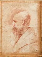 Jan Lievens, Head of an Old Man, Profile Left, red chalk with a, watercolor border on wove paper, c.mid to late 18th century