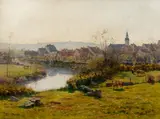 Jan Monchablon, A Summer Day, (View of The Village of Chatillon-sur-Saone, France), oil on canvas