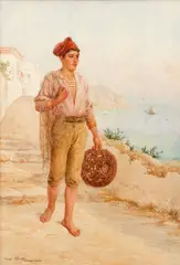 Luigi Olivetti, Italian Fisherman with Nets, 1921, watercolor on paper