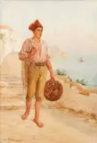 Luigi Olivetti, Italian Fisherman with Nets, 1921, watercolor on paper