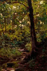 Forest Interior by William Trost Richards, oil on wood panel, offered Apr 2021