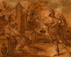 Charles André van Loo, (French/Italian 1705 - 1765), Venus as Inspiration of Poetry (Sappho), ink and ink wash on tan laid paper