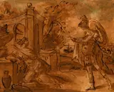 Charles André van Loo, (French/Italian 1705 - 1765), Venus as Inspiration of Poetry (Sappho), ink and ink wash on tan laid paper