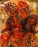 Hrair Diarbekirian, Woman with Flowing Hair on Horseback, oil on foil on masonite panel